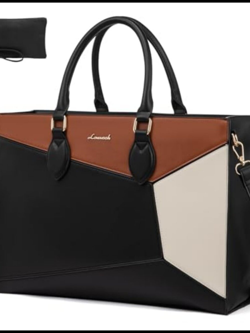 Water Resistant PU Leather Laptop Tote Bag 15.6 Inch with Clutch Purse